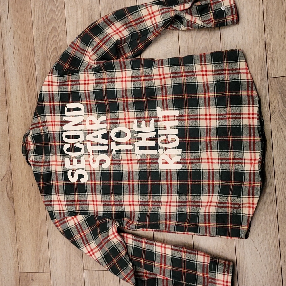 CAKEWORTHY‎ x Peter Pan Dark Green Plaid Flannel Cotton Sz M Womens LS Shirt